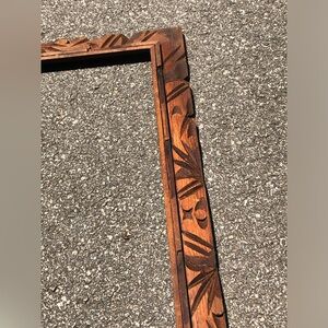 Antique Wood Carved Picture Frame Holds 25x35” Needlework Oriental Style Mcm